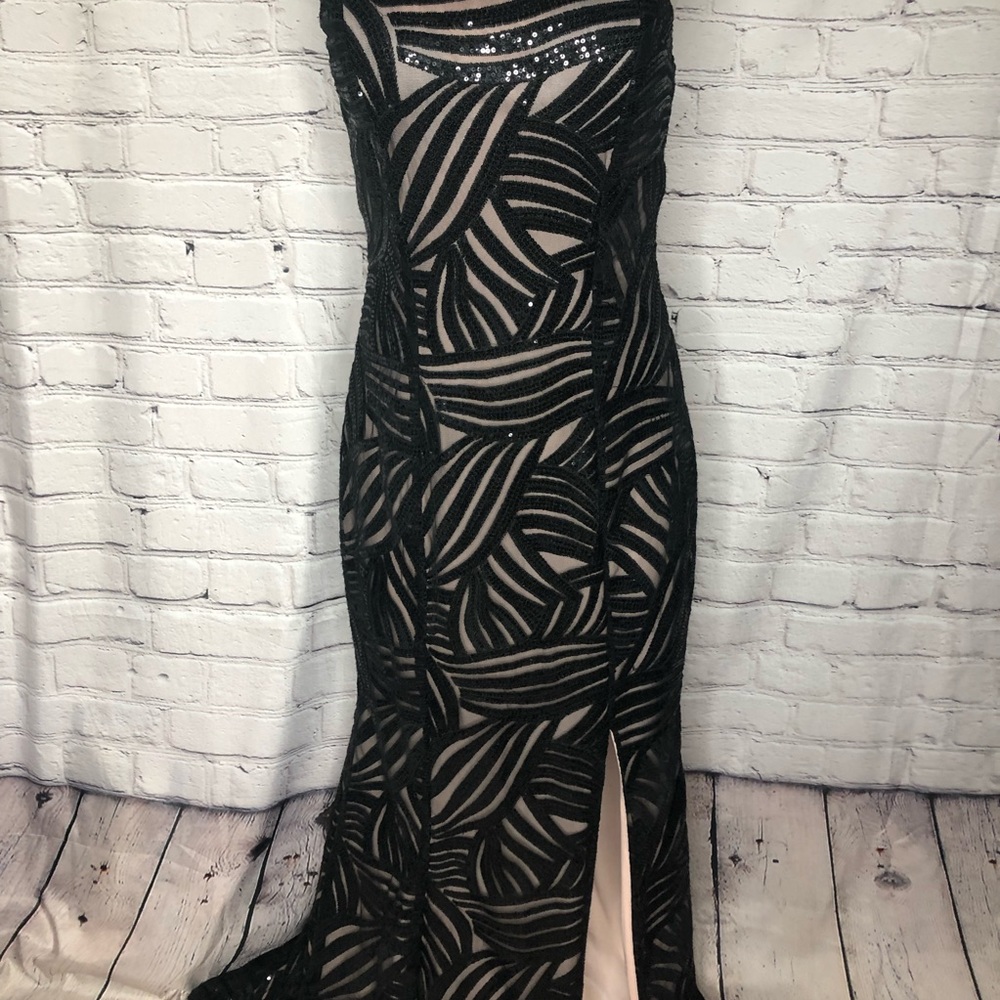 Trixxi black & nude sequin striped long dress sz 7 - Picture 4 of 13